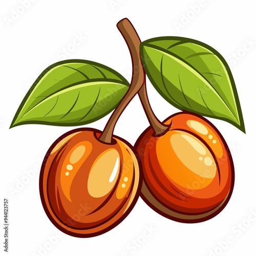 Two Orange Fruits with Green Leaves on a Branch
