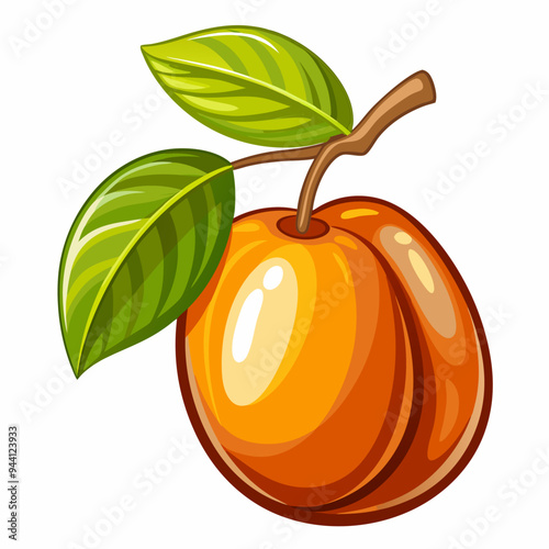 A Single Orange Apricot with Green Leaves on a Branch
