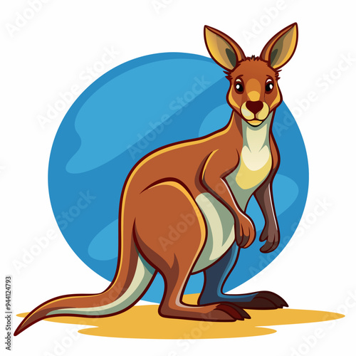 Cartoon Illustration of a Red Kangaroo Standing on a Sandy Surface