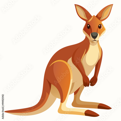 A Cartoon Red Kangaroo Standing on a White Background