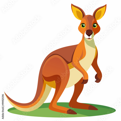 Cartoon Kangaroo Standing on Green Grass