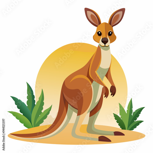 A Standing Red Kangaroo in a Desert Landscape