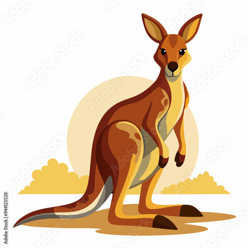 A cartoon kangaroo standing in a desert landscape