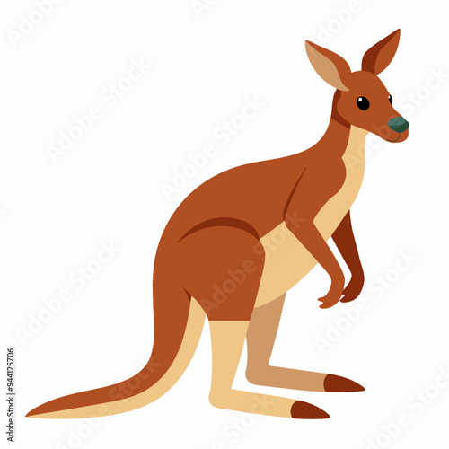 A cartoon illustration of a brown kangaroo standing on its hind legs