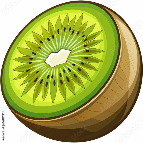 A Sliced Kiwi Fruit with Visible Seeds and Rind