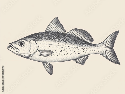 risograph print texture, fish, whimsical and charming, line drawing, minimalist