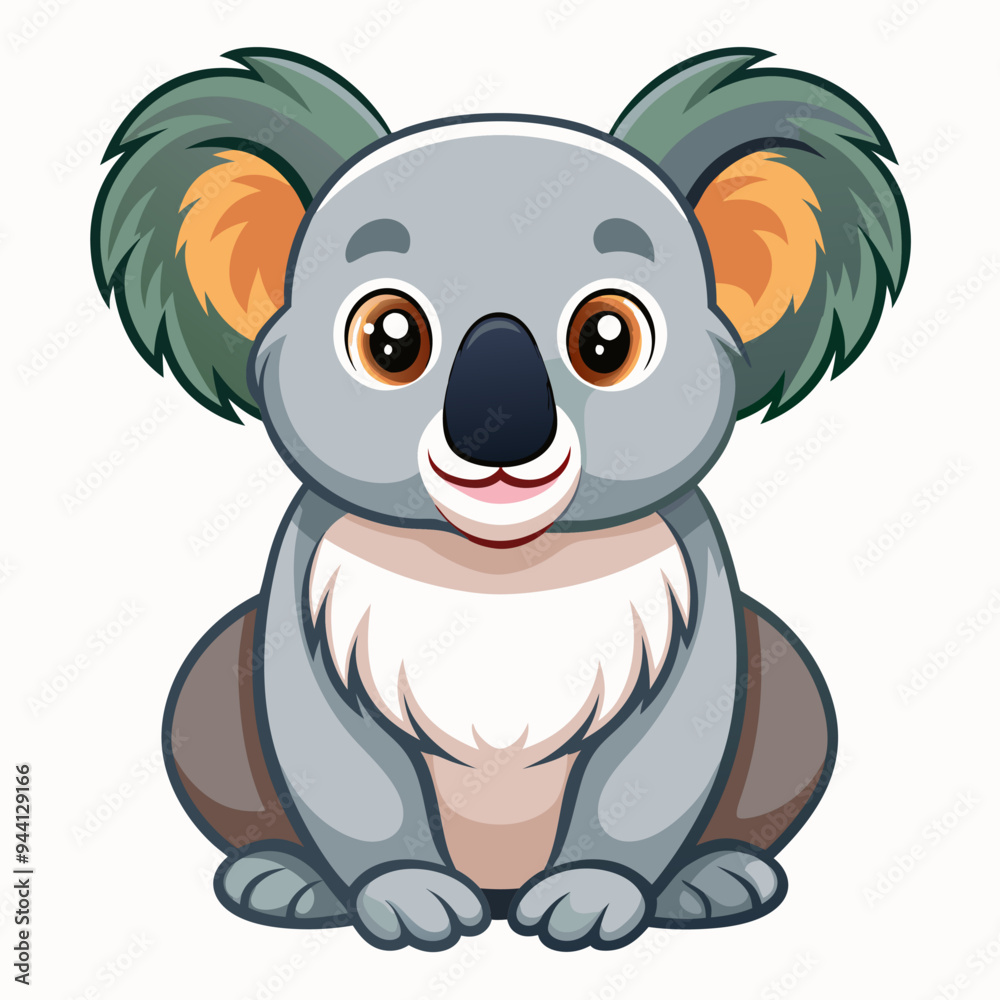 Obraz premium Cute Cartoon Koala Bear with Big Eyes and a Smiling Face
