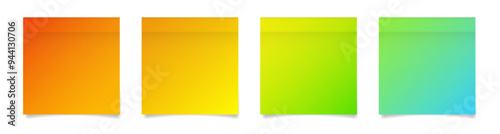 Set of square paper stickers. Stick in notes. Red, orange, yellow, green and blue gradient colors. Multicolor post it notes. Sheets of paper. Tag, sticky note