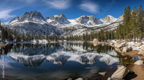 Stunning Mountain Lake Reflection in Winter