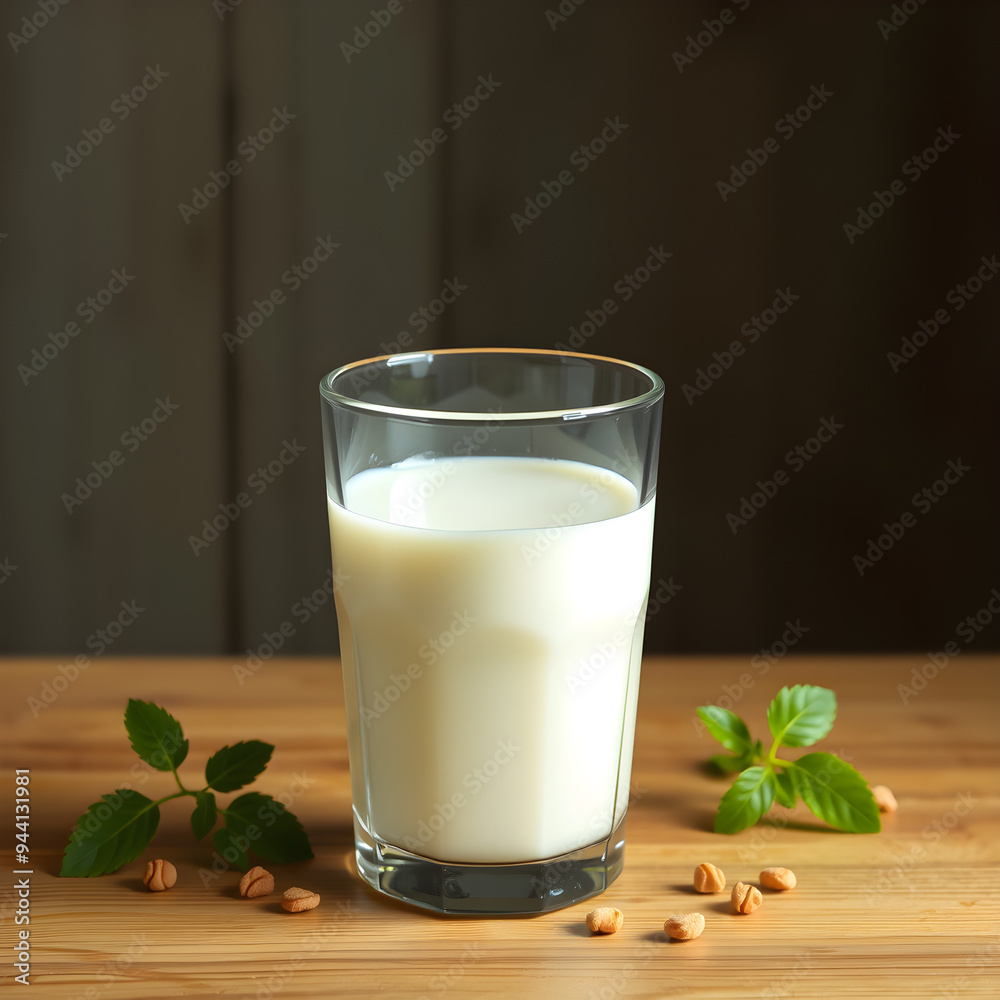 Un tibio y delicioso vaso de leche, cerca de hierbas Un tibio y delicioso vaso de leche, cerca de hierbas