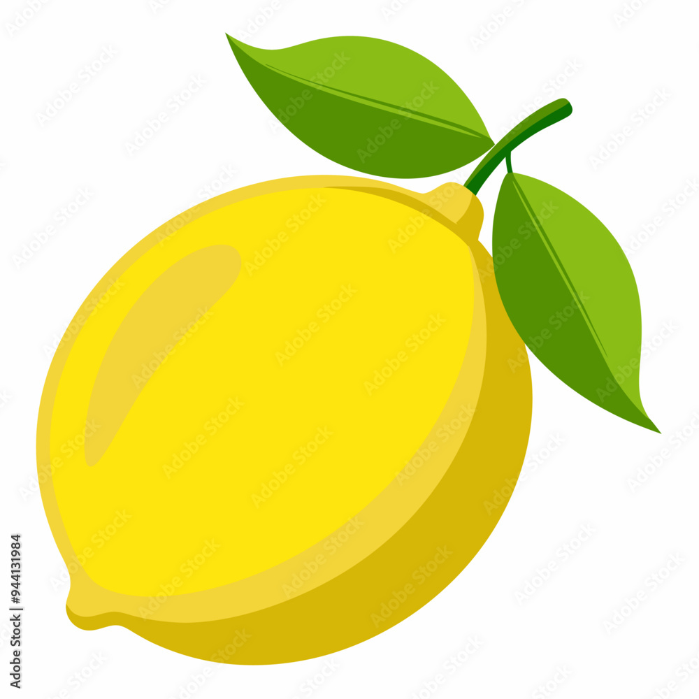 A Single Lemon with Two Green Leaves A Single Lemon with Two Green Leaves