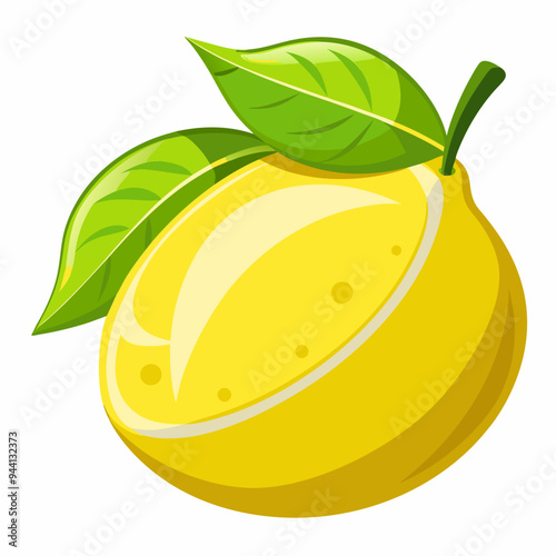 Half Cut Lemon With Green Leaves