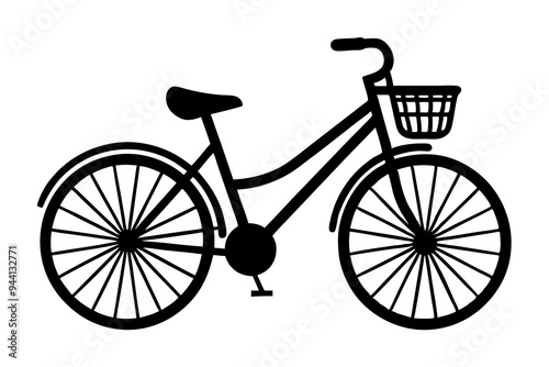 Classic Bicycle Silhouette Vector Illustration with Front Basket photo