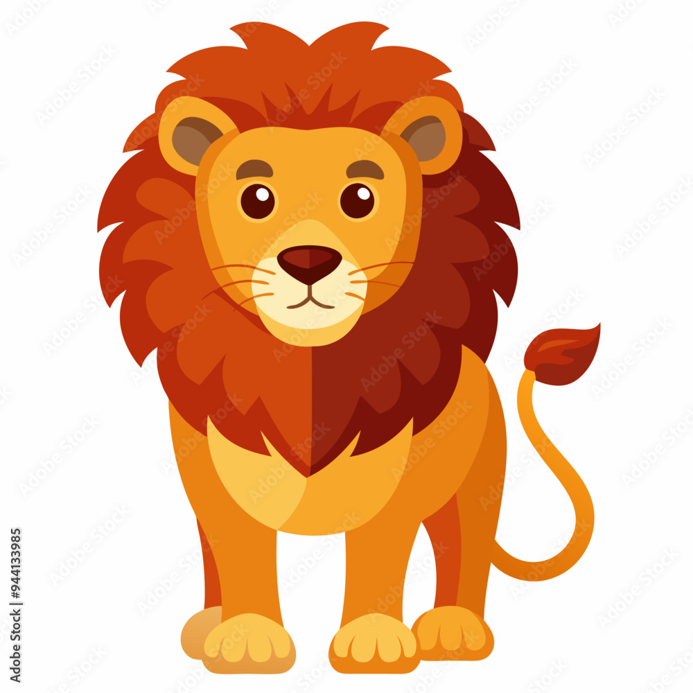 Cartoon Lion with Red Mane and a Curled Tail Cartoon Lion with Red Mane and a Curled Tail