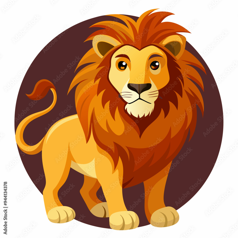 Obraz premium Cartoon Lion with Brown Circle Background