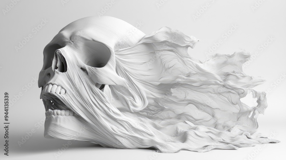 Naklejka premium White Skull Emerging from a Flowing Fabric