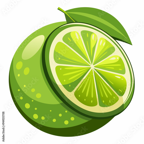 A Halved Lime with a Leaf on a White Background