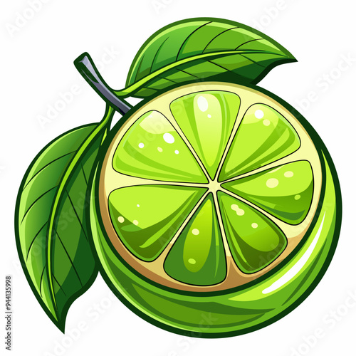 A Freshly Cut Lime with Green Leaves