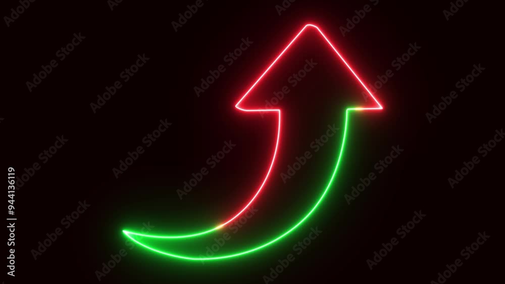 Arrow animation on neon. Abstract glowing neon business graph growth arrow up arrow Arrow animation on neon. Abstract glowing neon business graph growth arrow up arrow