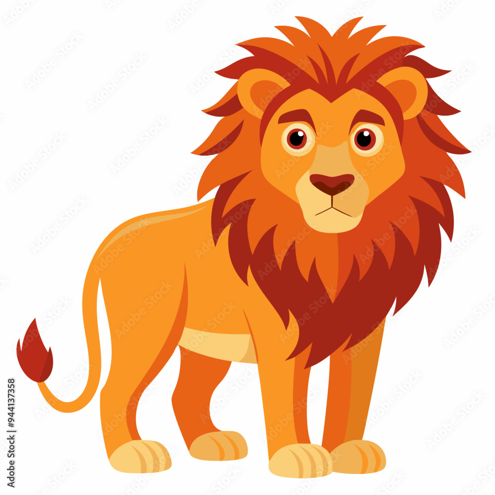 Obraz premium Cartoon Illustration of a Lion with a Red Mane