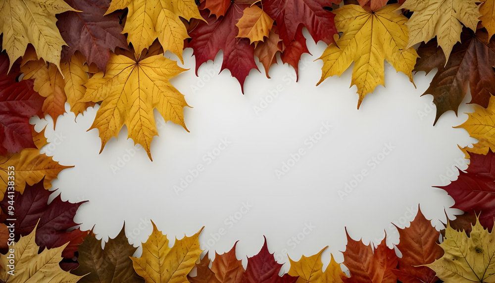 Maple leaves border frame and white background. Generative AI Maple leaves border frame and white background. Generative AI