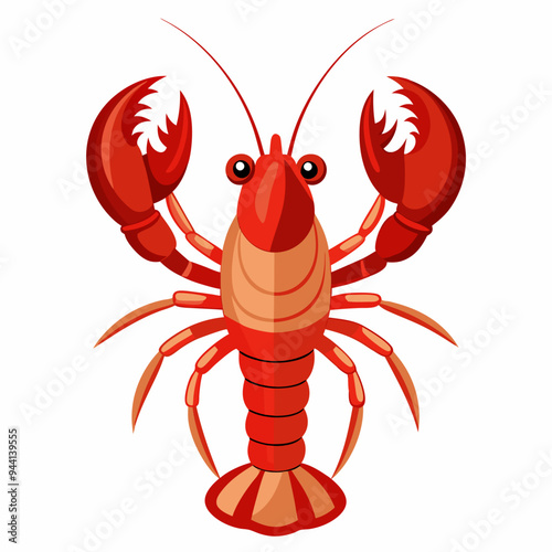 Cartoon Illustration of a Red Lobster with Claws Extended