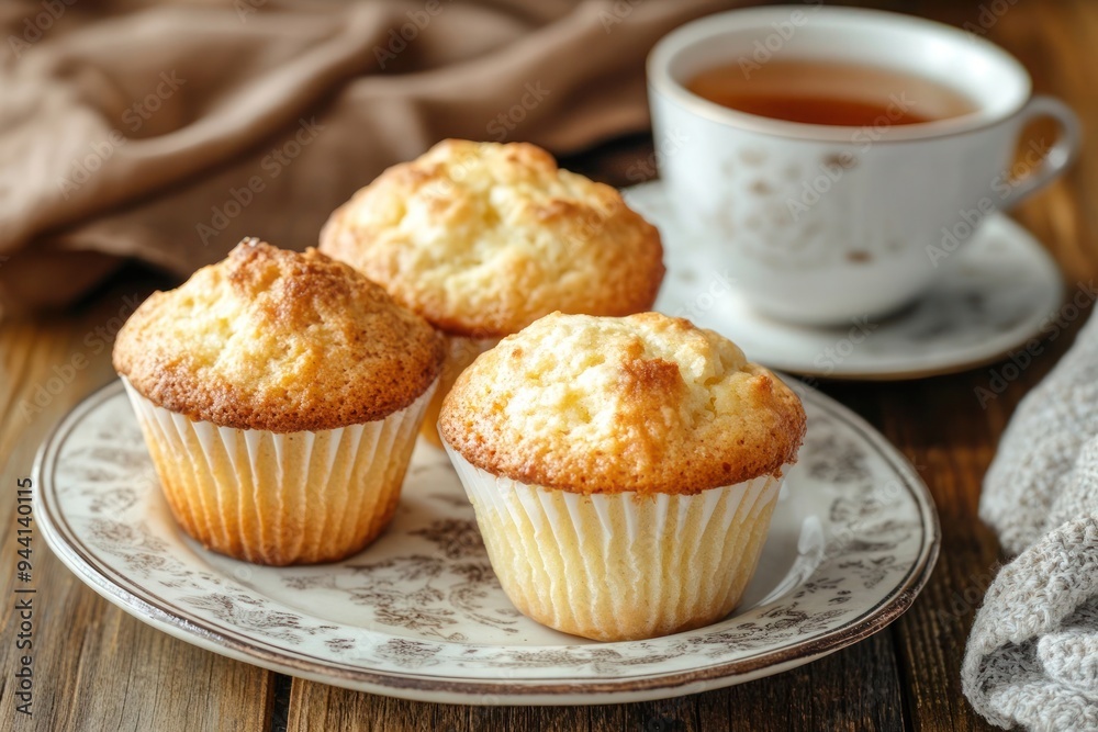 A plate of three delicious and soft cheese muffins with tea on the table-gigapixel-hq-scale-6_00x A plate of three delicious and soft cheese muffins with tea on the table-gigapixel-hq-scale-6_00x