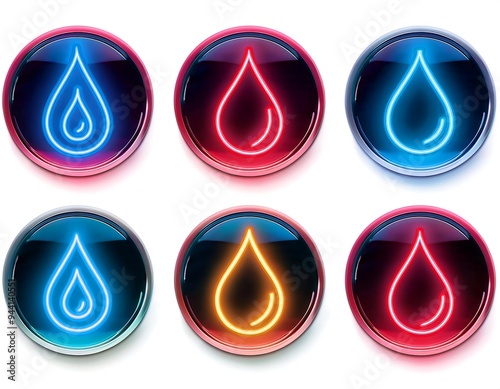 vector set realistic isolated neon signs water poison oil blood droplet logos template decoration white background