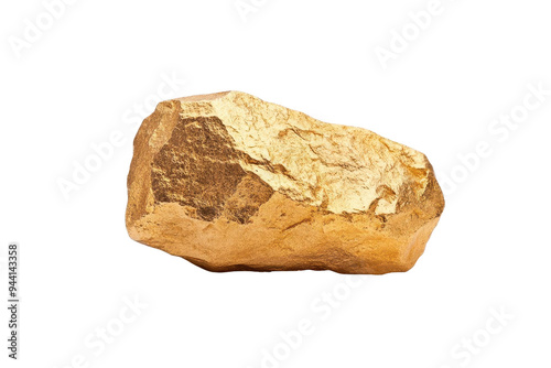 A close-up of a golden rock showcasing its rough texture and natural beauty, perfect for mining and geology themes.