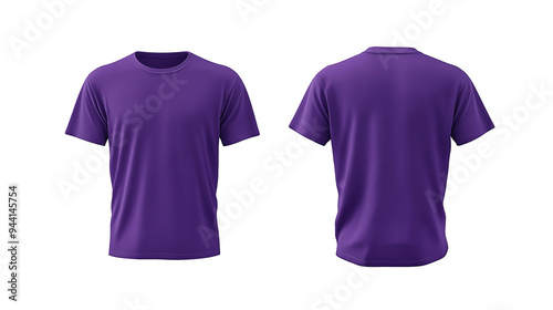 Plain purple T-shirt front and back mockup transparent background