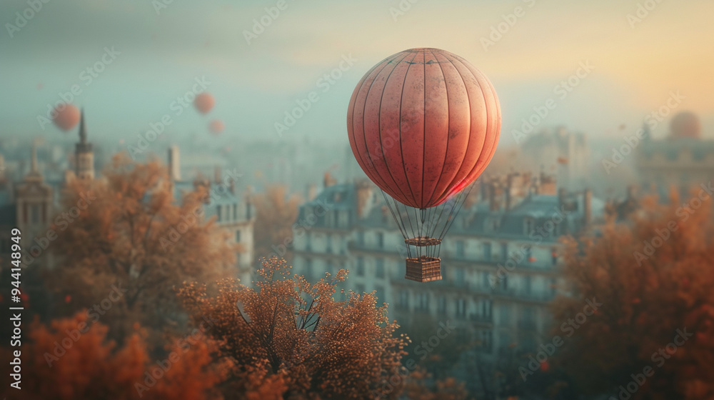 Fototapeta premium hot air balloons in fall autumn city illustration