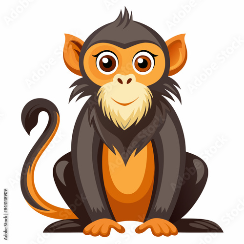 Cartoon Illustration of a Sitting Monkey with a Black and Orange Fur Pattern
