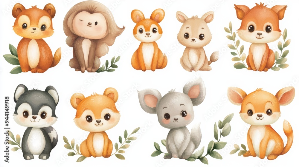 Obraz premium Adorable Watercolor Animals Clipart Set
