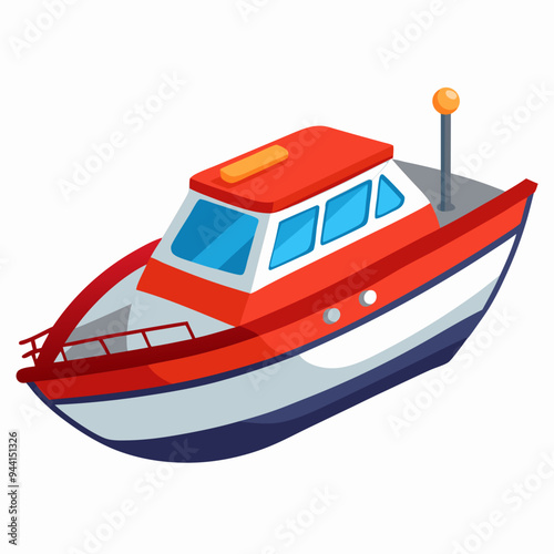 Red and White Motorboat with Blue Trim and an Orange Light