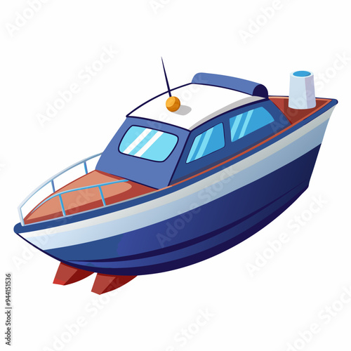 Blue and White Motorboat with Red Trim