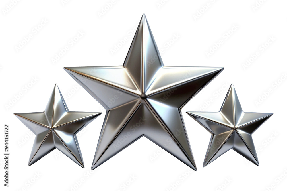 Obraz premium 3d chrome star shapes with sleek shiny silver png