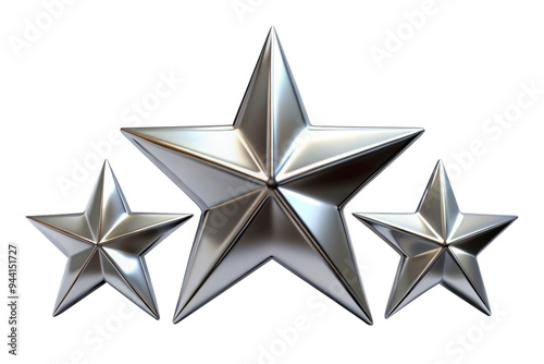 3d chrome star shapes with sleek shiny silver png