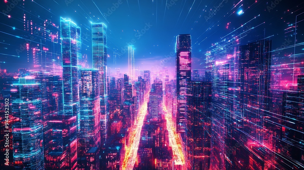 Neon Cityscape with Futuristic Lights Neon Cityscape with Futuristic Lights