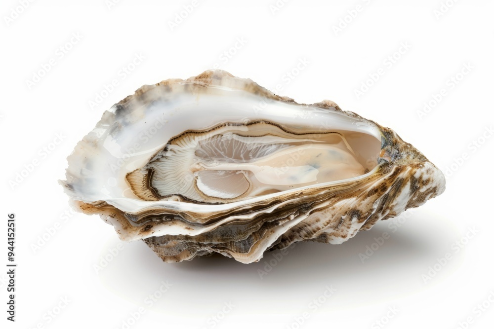 A stunning open oyster rests gracefully on a smooth surface. Its unique shell showcases natural beauty and intricate patterns. Perfect for food and nature themes. Generative AI A stunning open oyster rests gracefully on a smooth surface. Its unique shell showcases natural beauty and intricate patterns. Perfect for food and nature themes. Generative AI