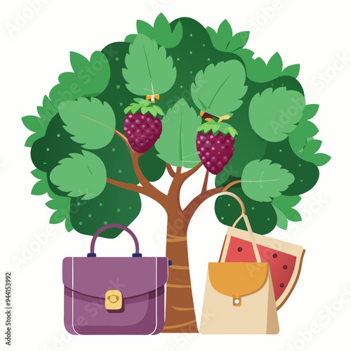 Two Bags and a Tree with Two Blackberries