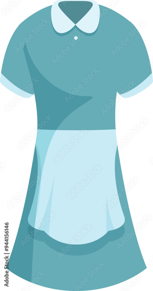 Blue maid uniform with a white apron, perfect for representing cleaning services and housekeeping Blue maid uniform with a white apron, perfect for representing cleaning services and housekeeping