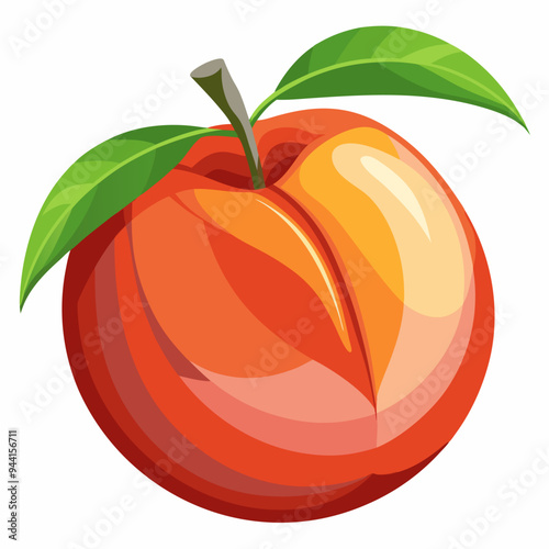 A Single, Ripe Peach with Two Green Leaves