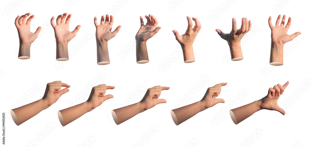 Kids hand gestures showing size from big to small, holding, grabbing. isolated on white background. Kids hand gestures showing size from big to small, holding, grabbing. isolated on white background.