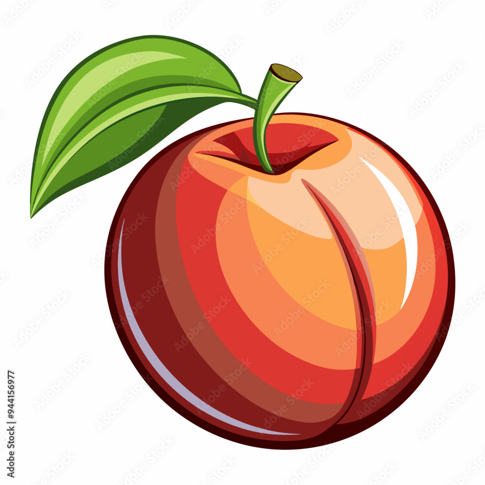 A Single Red Peach with a Green Leaf A Single Red Peach with a Green Leaf