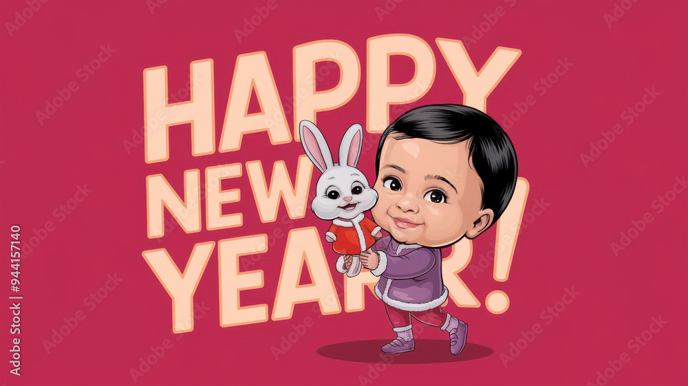 A watercolor illustration of a cute little rabbit standing next to a cute little girl. The rabbit is wearing a hat and in the background A watercolor illustration of a cute little rabbit standing next to a cute little girl. The rabbit is wearing a hat and in the background