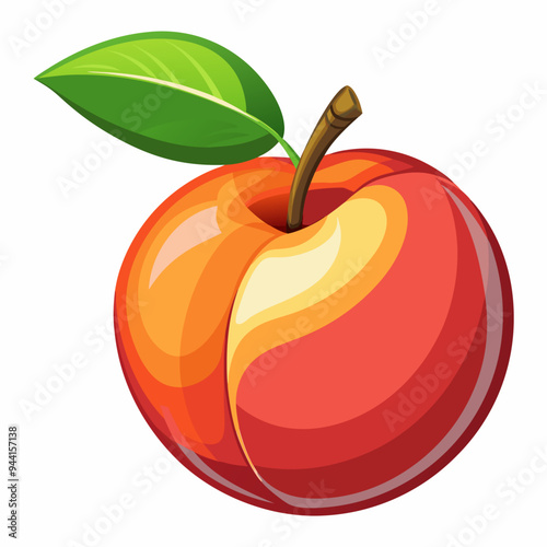 A Single Ripe Peach with a Green Leaf