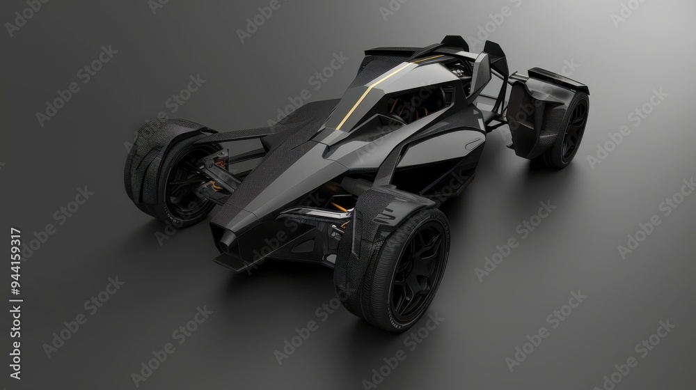 Concept car in black, an extreme 4x4 vehicle. Powerful car with gold details, built for speed. Concept car in black, an extreme 4x4 vehicle. Powerful car with gold details, built for speed.