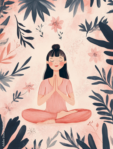 Woman in yoga pose, in the art style of japanese vintage 80's kawaii core