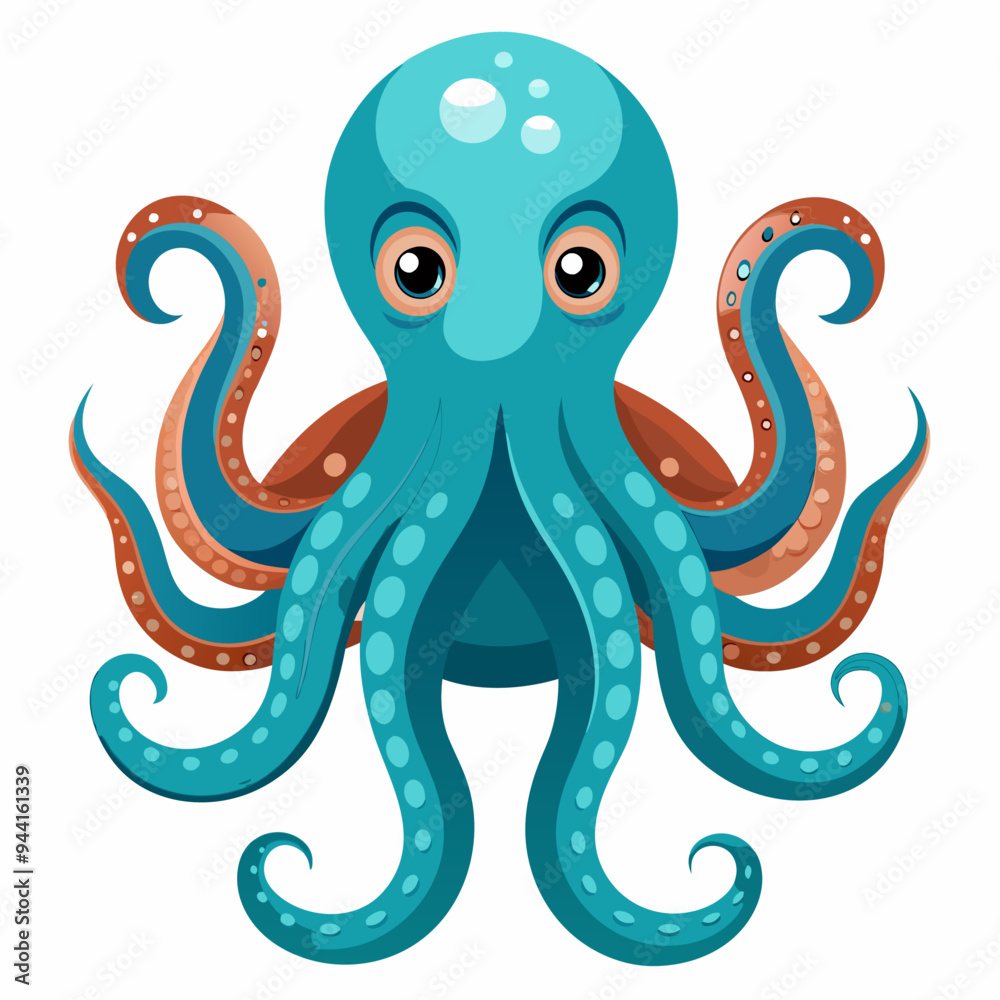 Obraz premium Cartoon Octopus with Blue Tentacles and Big Eyes