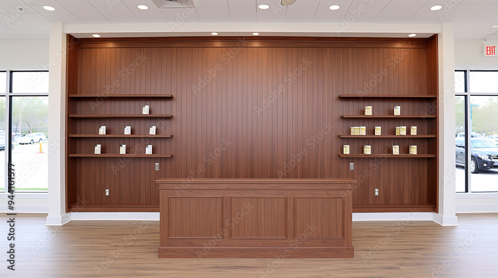 Modern Retail Space with Wood Paneling and Shelving Modern Retail Space with Wood Paneling and Shelving
